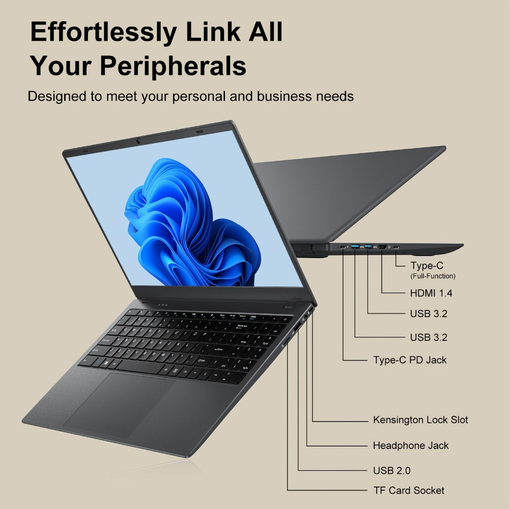 15.6 Inch Ultra-Thin Laptop, Intel Pentium 6500Y, 8GB RAM 256GB SSD, 4K Dual-Screen Support, Quad Stereo Speakers