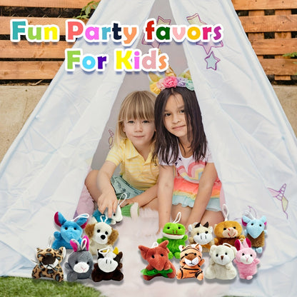Mini Animal Plush Keychain 24 Pack Bulk, Small Stuffed Animals Assorted Random Colors, Party Favors for Kids