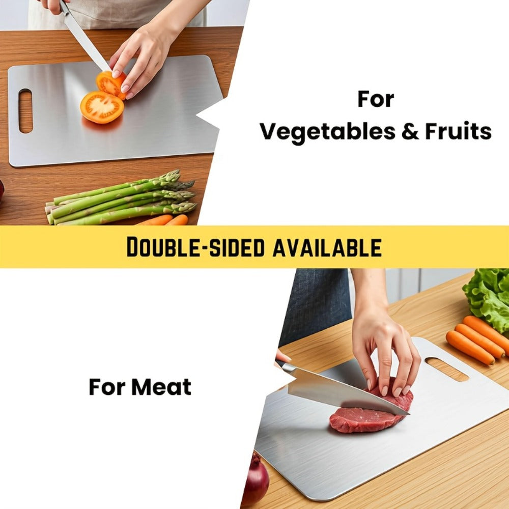 Three-Piece Stainless-Steel-Labeled Cutting Board Set with Rounded Corners, Handles and Graduated Sizes