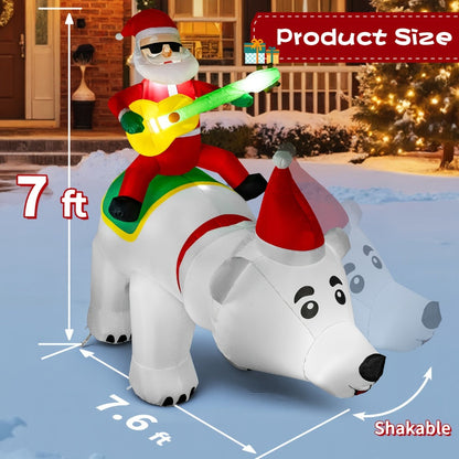 Christmas Inflatable Decoration with LED & Music, Head-Shaking Santa Claus on Polar Bear or Snowman