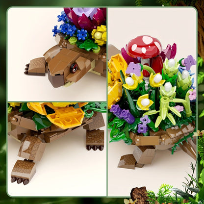 Turtle Flower Planter Building Block Set 510 Pieces – Cute Turtle Brick Puzzle Decor Toy, Unique Handmade Display Gift for Kids Teens Adults