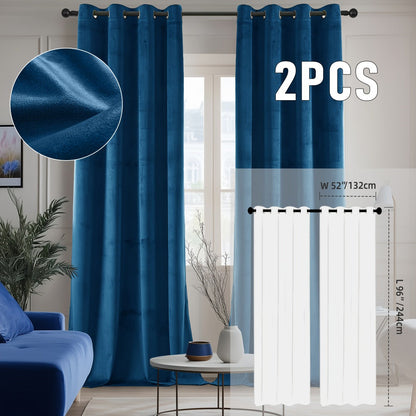 Velvet Room Darkening Curtains 2 Panels, Grommet Top Thermal Insulated Soundproof Blackout Curtains for Living Room Bedroom