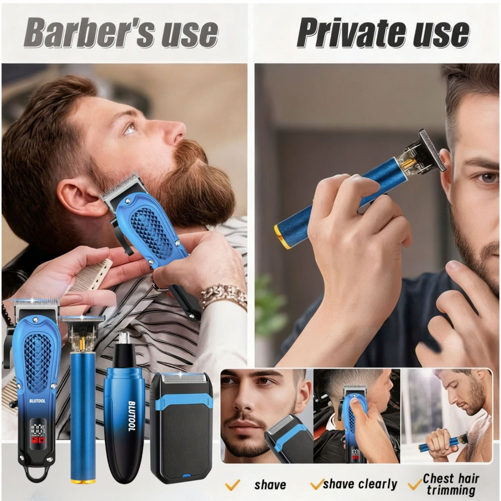 Electric Hair Trimmer & Beard Shaver Set for Men - Professional Rechargeable Hair Clipper with LED Display