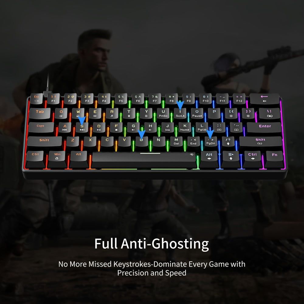 Mechanical Keyboard 61-Key Wired Hot-Swap Layout with Red or Blue Switches, RGB Backlighting and Six Color Options