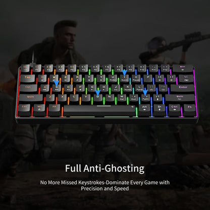 Mechanical Keyboard 61-Key Wired Hot-Swap Layout with Red or Blue Switches, RGB Backlighting and Six Color Options