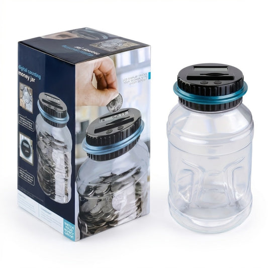 Digital Coin Counting Bank with LCD Counter, Large 60.87oz Transparent Money Jar for Kids & Adults