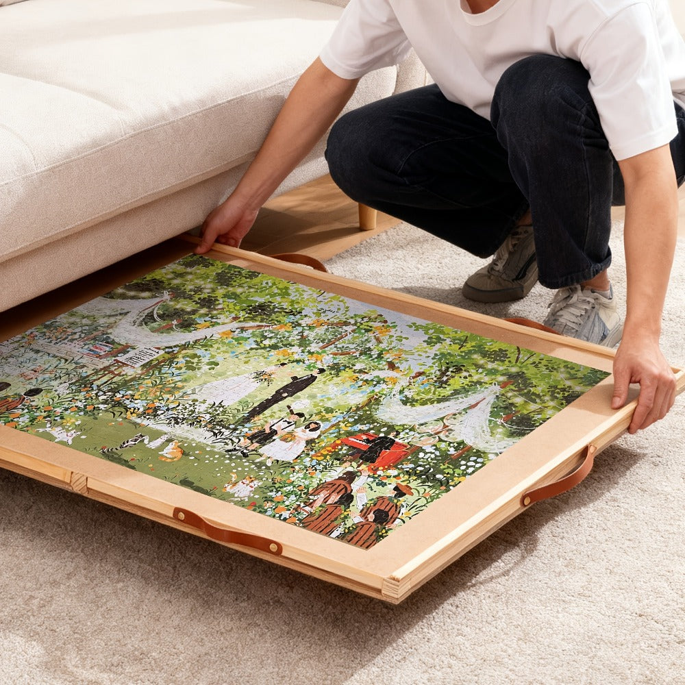Rotating Wood-Look Puzzle Board with Six Sorting Drawers, Clear Cover and 35 x 27-Inch Surface