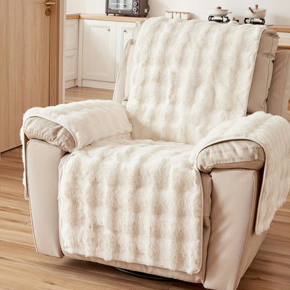 Plush Faux-Fur Style Recliner Chair Drape, 55 x 190 cm, in Coffee, Gray or White for One Seat