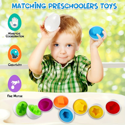 Color & Shape Matching Eggs Toy for Toddlers, Montessori Sorter Puzzle Set, Sensory Early Learning Fine Motor Skills Toy