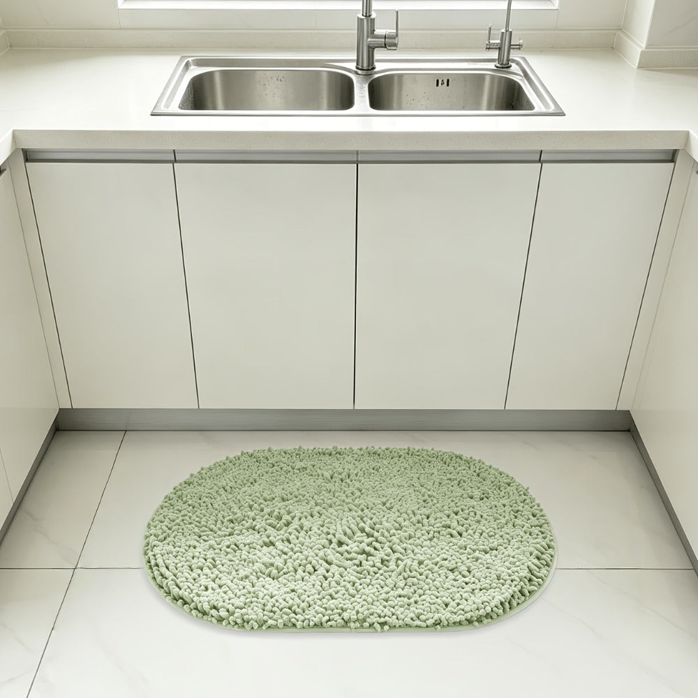 Oval Chenille-Style Bath Mat with Five Color Designs and 40 × 60 to 63 × 95 cm Size Options
