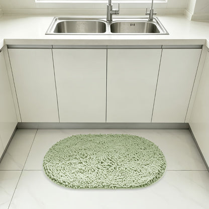 Oval Chenille-Style Bath Mat with Five Color Designs and 40 × 60 to 63 × 95 cm Size Options