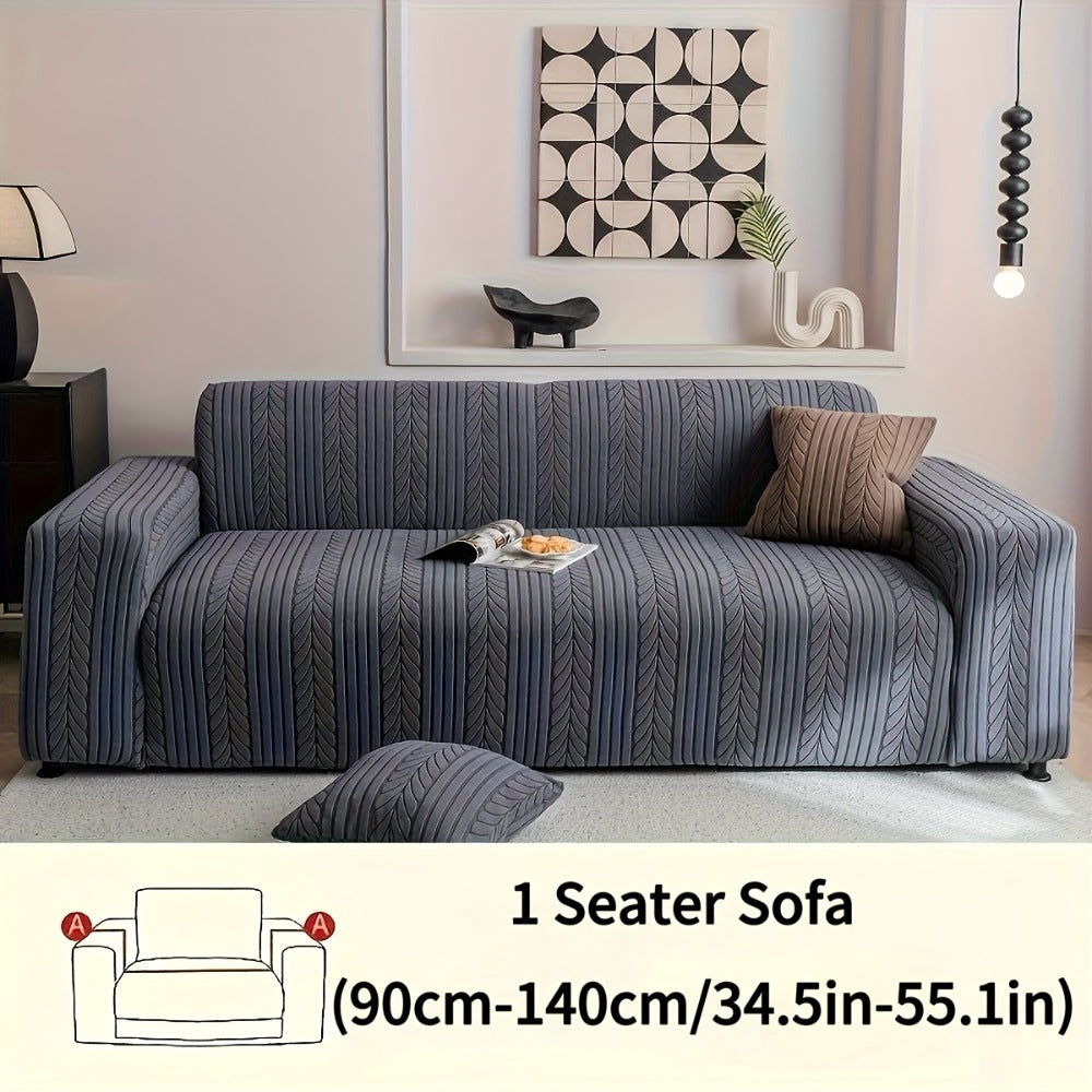 Sofa Cover Zigzag-Texture Fitted Slipcover for 1, 2, 3 or 4-Seater Sofas in Four Neutral Colors