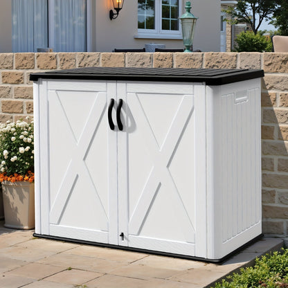 Resin Deck Box Lockable Outdoor Storage, for Garden, Patio and Yard Use, with the Listed Configuration