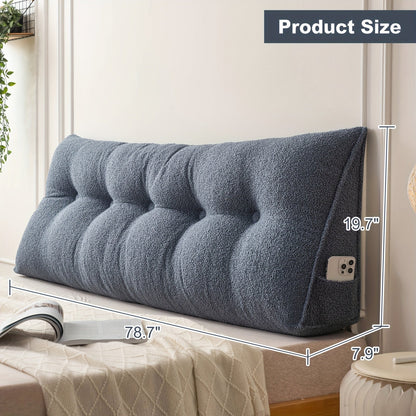 Bed Wedge Pillow Headboard Pillow with Side Pockets Removable Cover Teddy Velvet Reading Pillow Twin Queen King