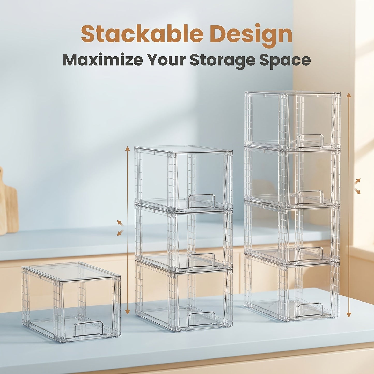 Stackable Storage Drawers Acrylic Drawer Organizer Cabinet | 4/6/8 Packs Plastic Bins for Bathroom Undersink Kitchen Pantry Makeup
