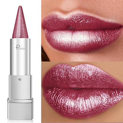 24H Waterproof Metallic Lipstick 5 Shades Pearlescent Sparkle Pearl Finish, for Makeup, Travel and Everyday Vanity Use