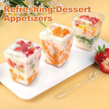 Disposable Dessert Cups with Lids & Spoons, 5oz Plastic Pudding Cups Set, 50/100/150/200 Pack Mini Clear Cups for Parties