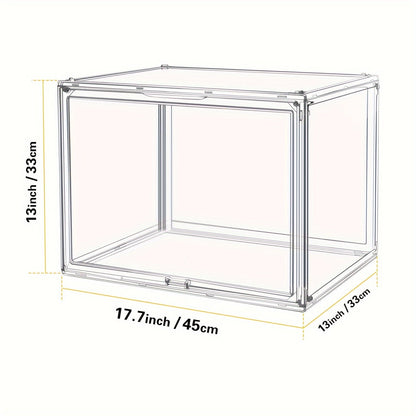 XL Clear Stackable Acrylic Storage Bins with Magnetic Lid – Dustproof Large Display Case for Figures, Collectibles, Helmets, Shoes, Bags