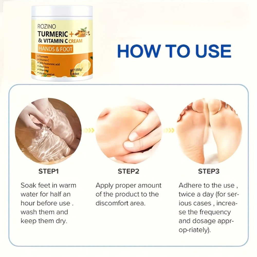 Turmeric Foot & Hand Cream 250g – Anti-Crack Deep Moisturizing Repair for Dry Cracked Heels, Elbows, Ankles & Knees