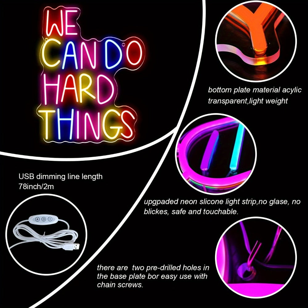 Neon Sign We Can Do Hard Things, Dimmable LED Wall Art, USB Powered, Vibrant Colors for Entryways, Bedrooms and Living Spaces