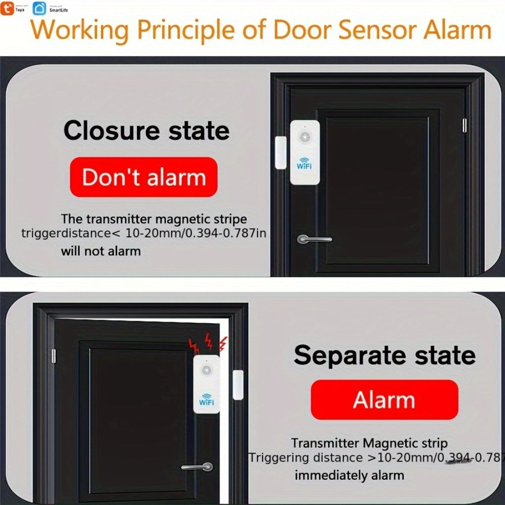 WiFi Door and Window Sensor 4-Pack, Tuya Smart Home Security Alarm System, No Hub Required, App Control