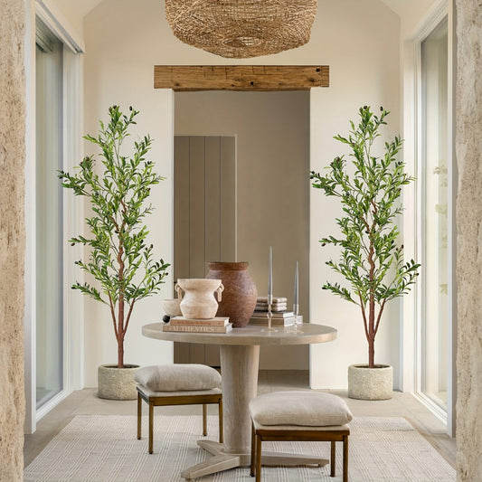 Artificial Olive Tree with Potted Trunk in 5, 6 or 7 Foot Heights and Single or Two-Piece Packs