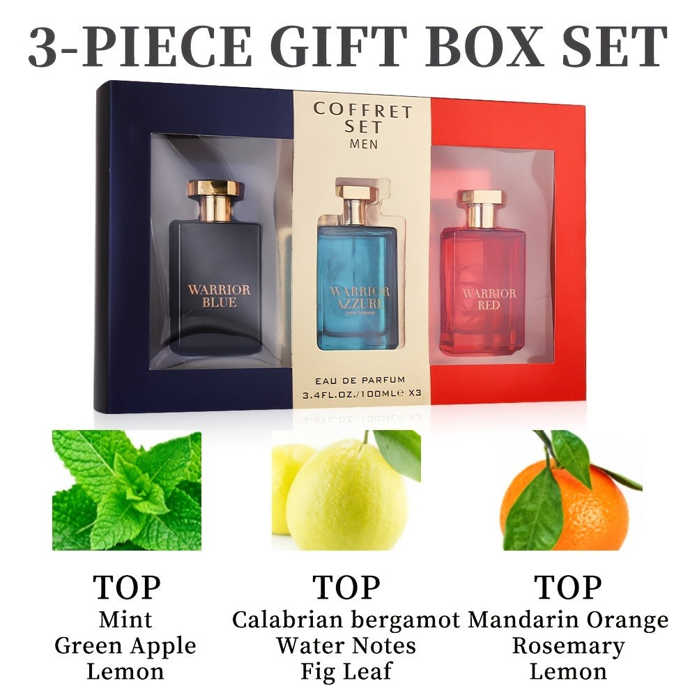 Eau de Toilette Warrior Blue 100ml Spray for Men with Single Bottle or Three-Piece Color Gift Set