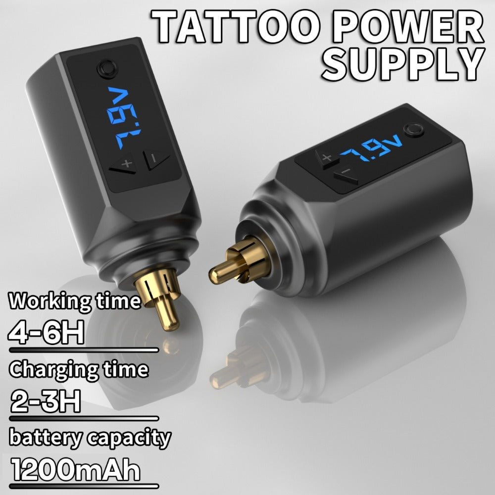 PS083 1200mAh RCA Tattoo Power Supply with LED Voltage Display, 3–12V Control and USB Charging
