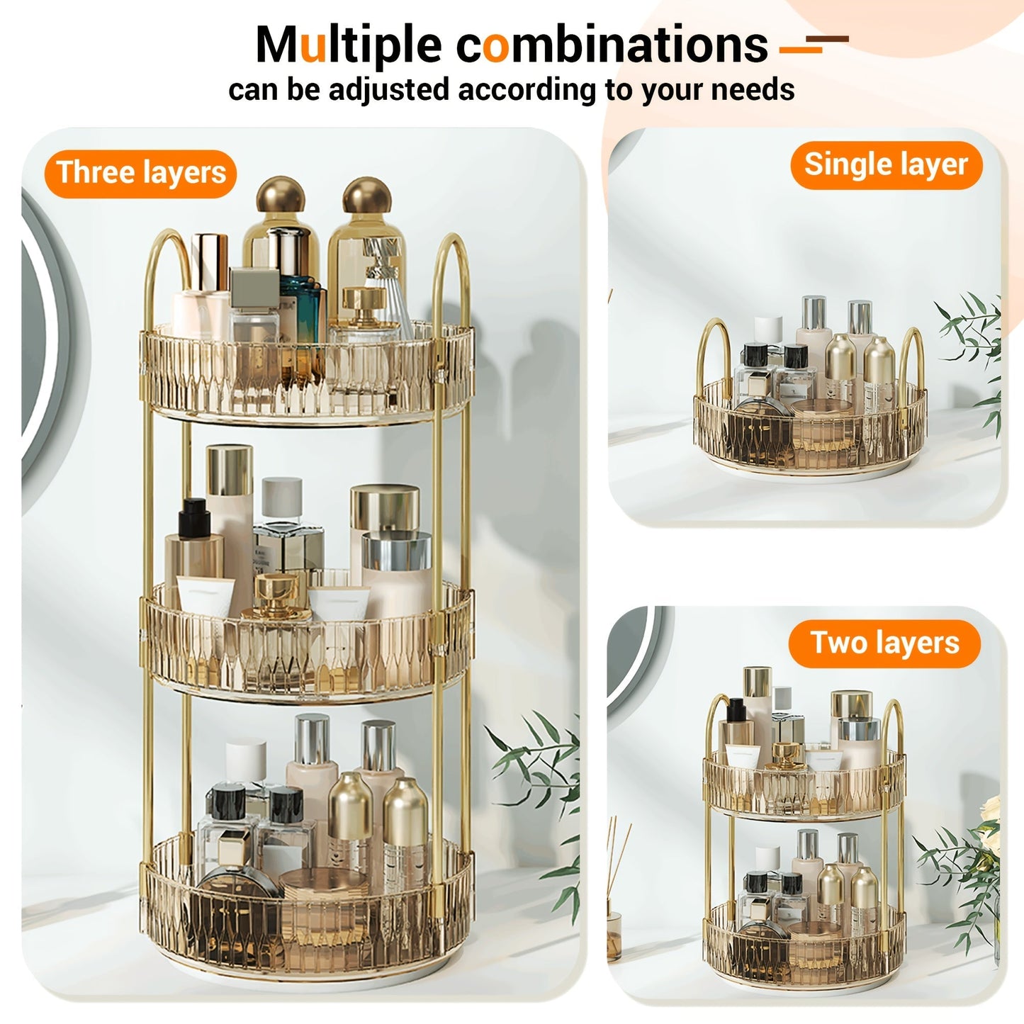 360 Rotating Makeup Organizer Skincare Storage Rack – Multi-Layer Detachable Cosmetic Organizer for Perfume, Lipstick, Skincare
