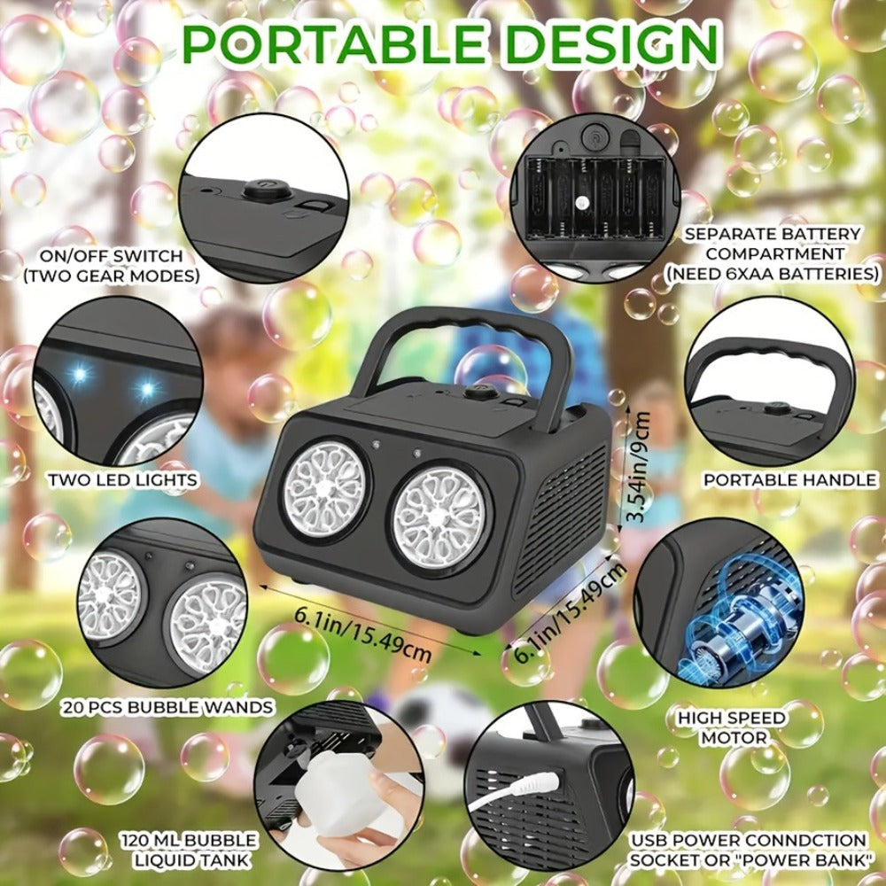 Dual-Wheel Bubble Machine with White Single-Unit or Black and Light White Two-Unit Bundle Labels