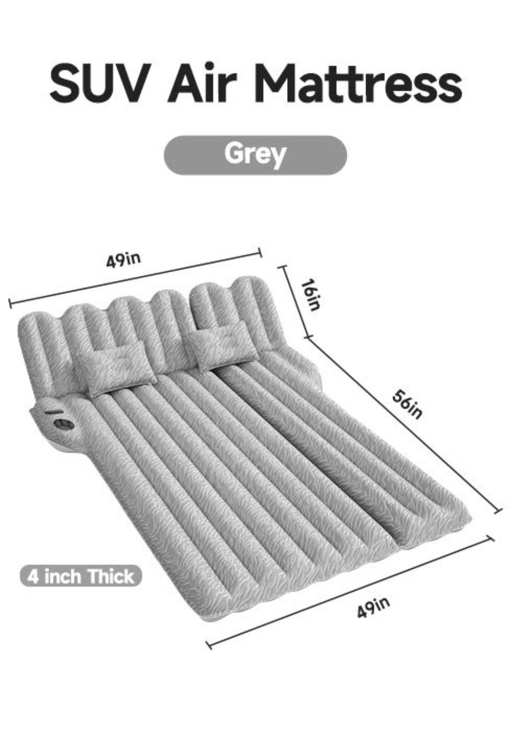 SUV Air Mattress for Camping Inflatable Car Bed with Air Pump 2 Pillows Flocking Surface Portable Sleeping Pad for SUV Backseat Road Trip
