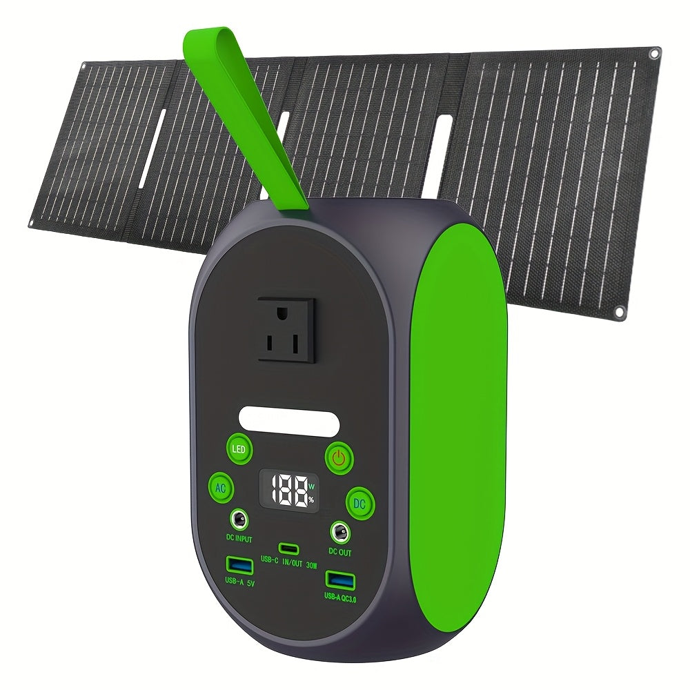 Power Station with Solar Panel, 99.84Wh 120W LiFePO4 Unit with 30W Foldable Solar Panel and Five Outputs
