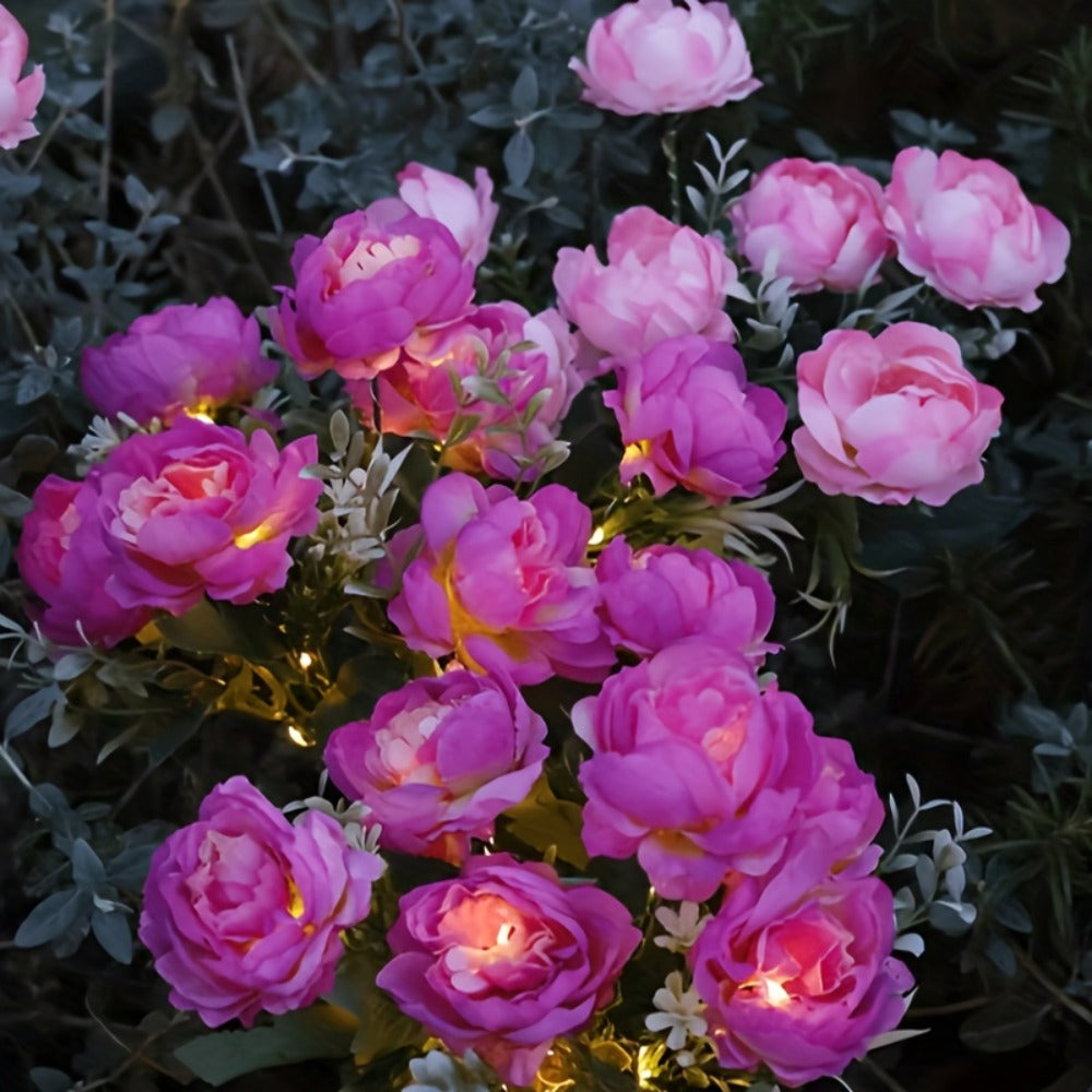 Solar Garden Lights 2-Pack Peony Flower Stakes, 84 LEDs, IP65 and Four Bloom Colors for Yard Decor