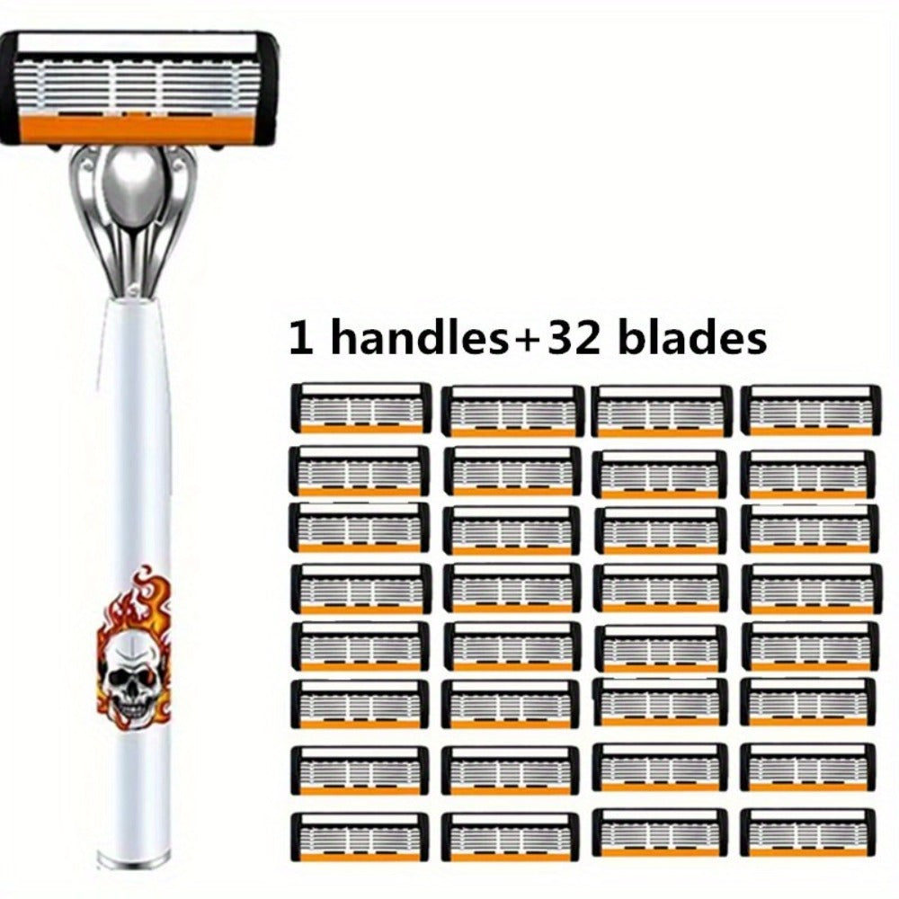 Men's Safety Razor with Replacement Blades - Anti-Slip Stainless Steel Handle Shaver for Beard & Sideburns