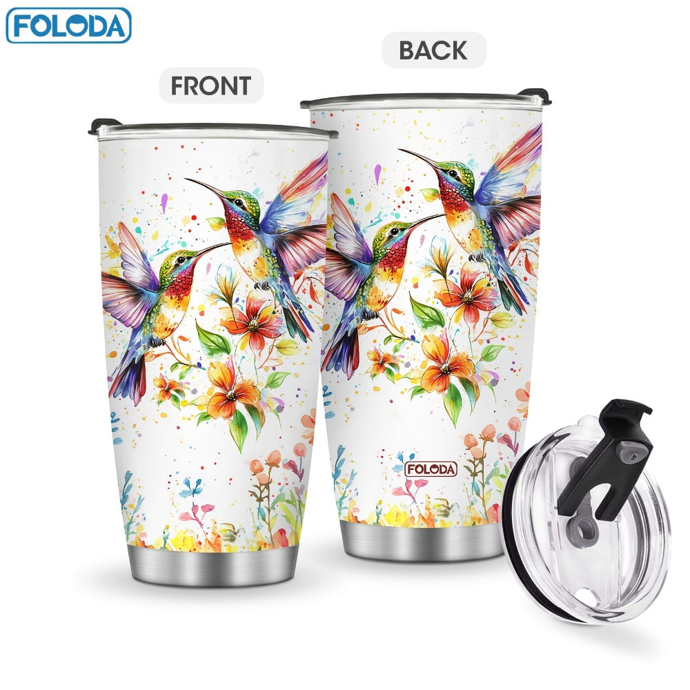 Hummingbird Flower Vacuum Insulated Travel Tumbler 20oz – Gift for Mom Grandma Sister Daughter Birthday Valentine's Day