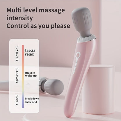 5-Speed USB Rechargeable Handheld Electric Massager Wand, Full Body Vibration Massage for Neck Back