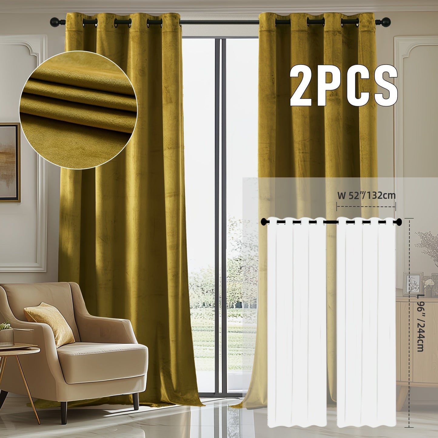 Velvet Room Darkening Curtains 2 Panels, Grommet Top Thermal Insulated Soundproof Blackout Curtains for Living Room Bedroom