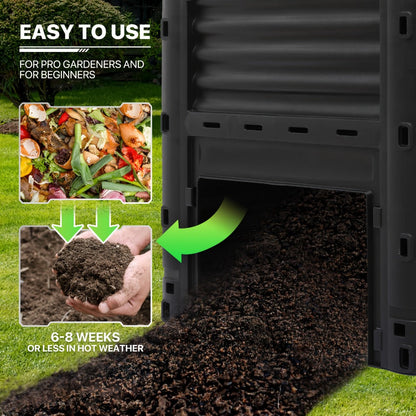 80 Gallon Large Compost Bin Outdoor Tumbler Rotating Dual Chamber Composter with Sliding Door for Garden Patio All-Season Fast Working