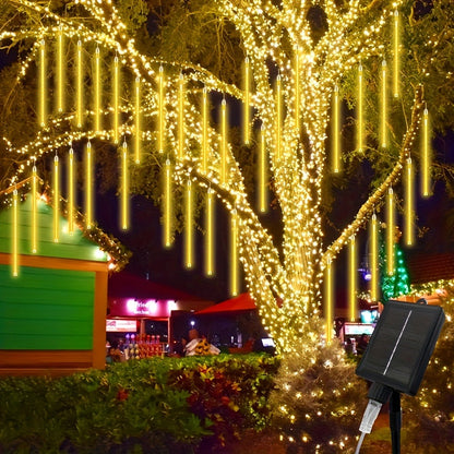 Solar Meteor Shower Tube Lights with 192 LEDs and Warm, Multicolor or Blue Checkout Options