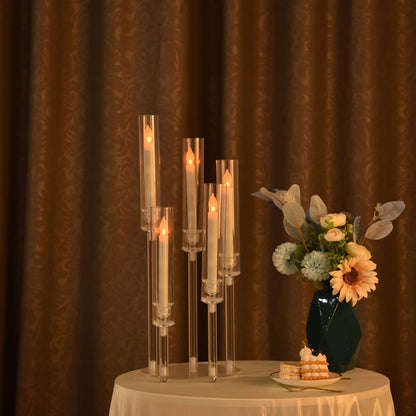Acrylic Candelabra Candle Holder, Clear Crystal 5-Arm & 6-Arm Taper Candlestick Holders for Wedding Centerpiece