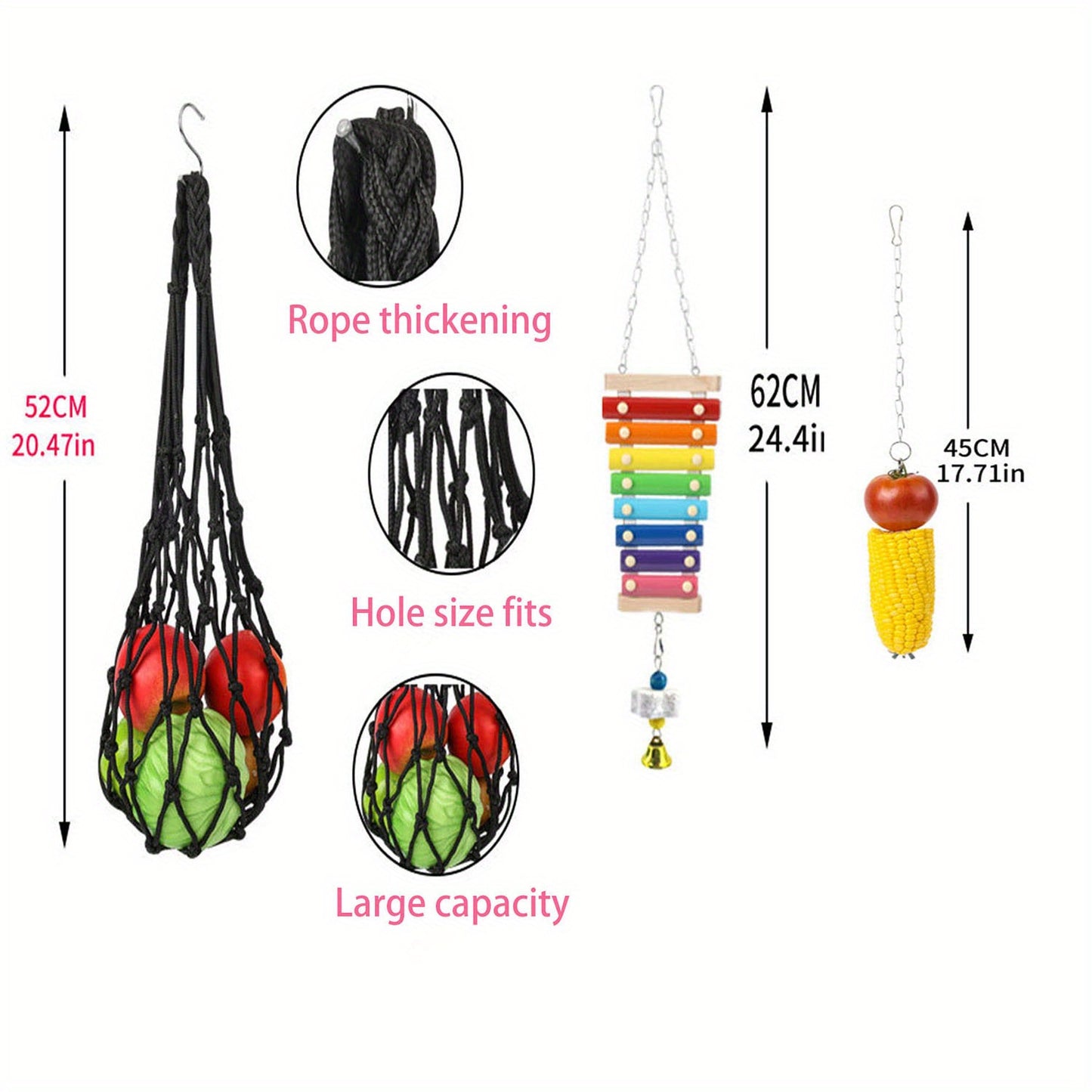 Chicken Coop Toys Set – Xylophone, Swing, Mirror, Step Ladder & Pecking Toys for Hens, Wood & Colorful Bead Enrichment Accessories