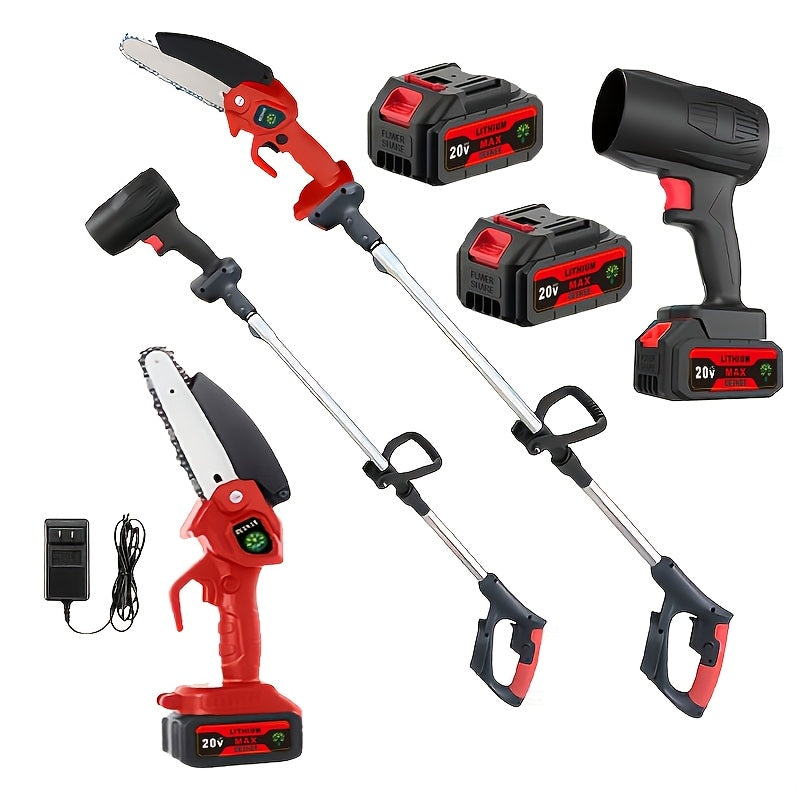 Cordless 3-in-1 Pole Saw, Mini Chainsaw and Blower Set in Yellow, Red-Black or Black Packages