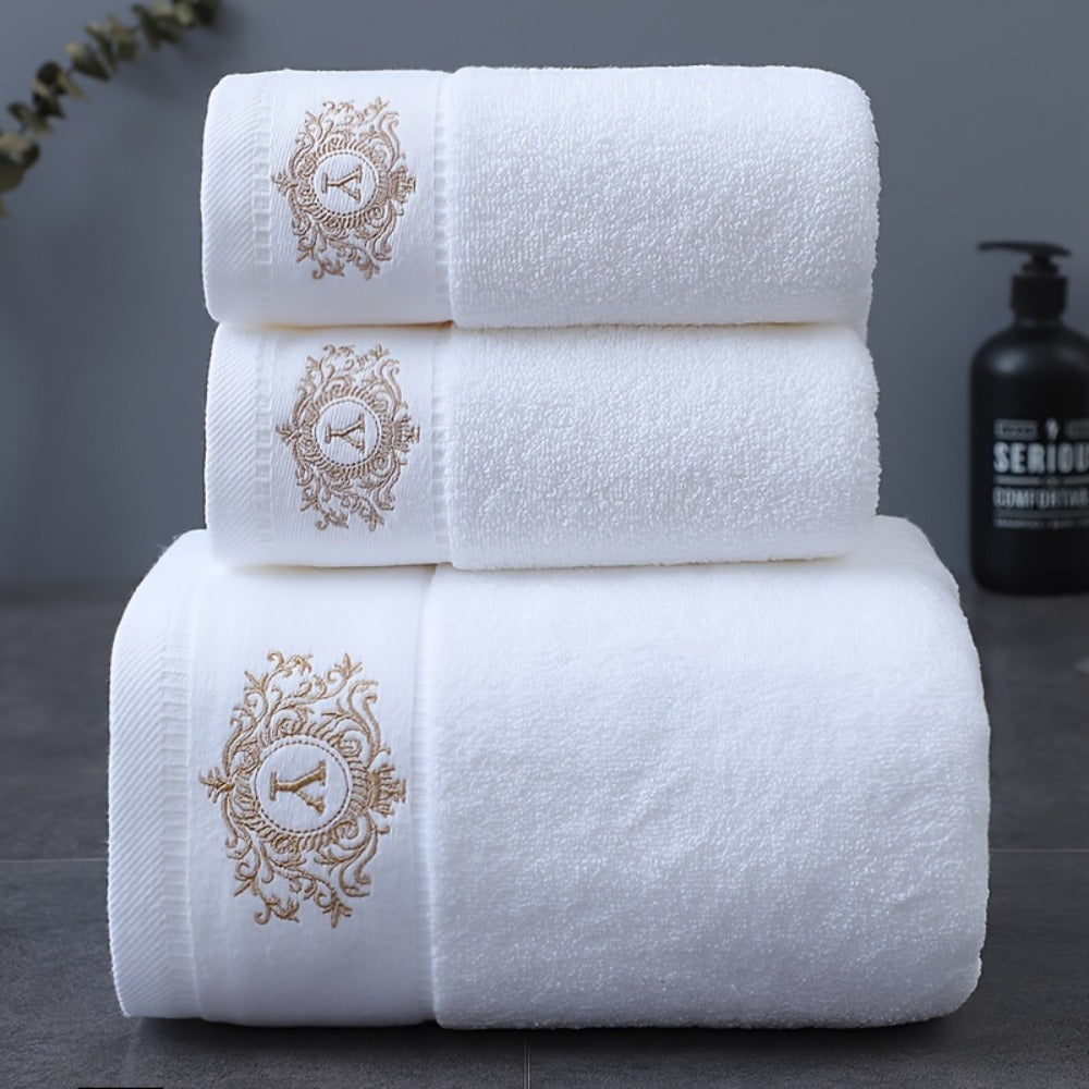Embroidered Cotton Towel Set 3-Piece – 400g/㎡ Soft Absorbent Lint-Free Bath Towel Hand Towel Set for Home Spa Salon