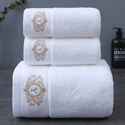 Embroidered Cotton Towel Set 3-Piece – 400g/㎡ Soft Absorbent Lint-Free Bath Towel Hand Towel Set for Home Spa Salon