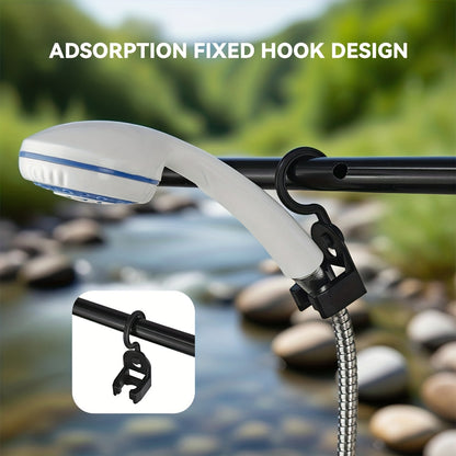 Portable Outdoor Shower with Light 2-in-1 – 2000mAh Rechargeable, Power Display, Spray Nozzle, Hose & Suction Cup – Camping, Hiking