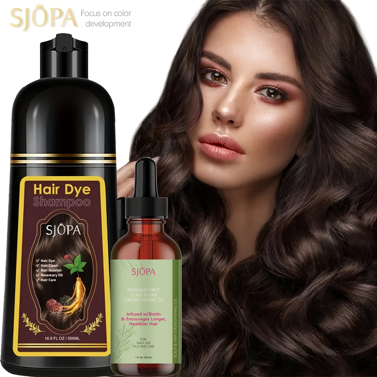Hair Dye Kit 3-in-1 Color Shampoo with Rosemary Oil 500ml - Natural Safe No Ammonia Quick for Bath Time, Home Spa and Personal Care