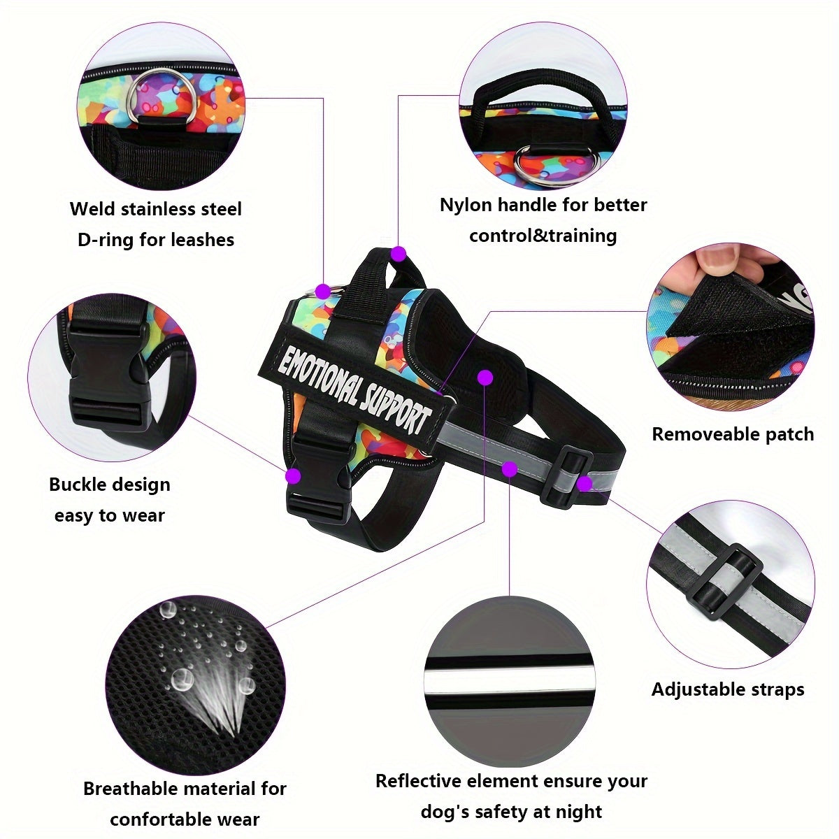 Emotional Support Dog Harness No-Pull Reflective Vest with Handle – Adjustable No-Choke ESA Pet Harness for Easy Walking & Training