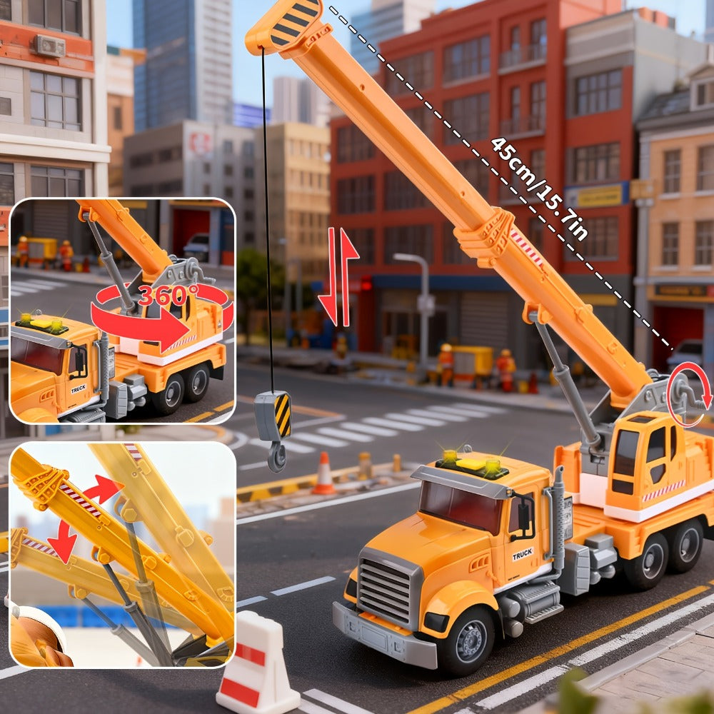 13-Inch Tow Truck Toy with Lights & Sounds, Friction Powered Transport Crane Truck for Boys Ages 3 4 5 6