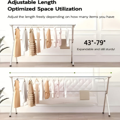 Foldable Clothes Drying Rack 3-Bar, Stainless Steel Collapsible Laundry Rack, Retractable 63" or 79" for Indoor & Outdoor Use