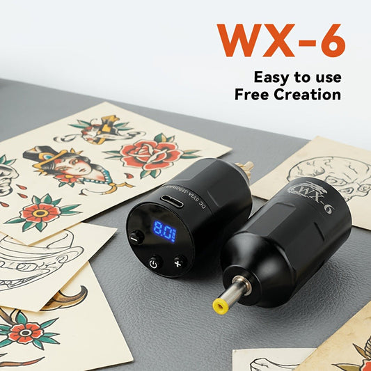 WX-6 Rechargeable Tattoo Power Supply with LED Display and Four RCA or DC Color Configurations